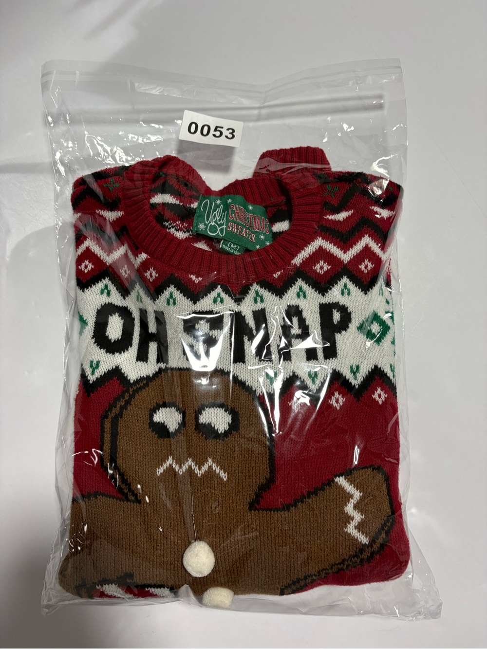 Ugly Christmas Sweater Red Gingerbread "OH SNAP" Crewneck size M - Picture 7 of 7